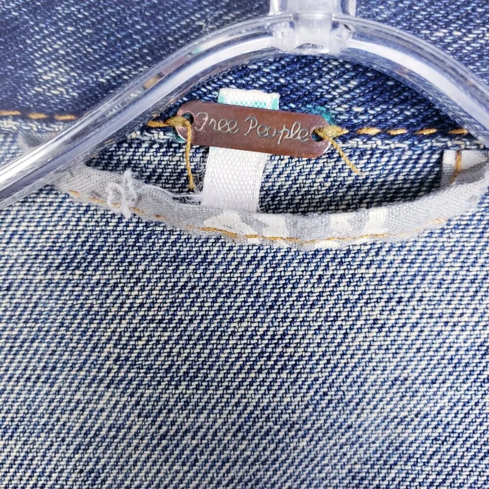 Free People Denim Jacket Jean Distressed Boho size S Casual - Picture 4 of 13